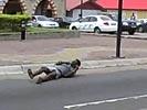 Crackhead escapes death by bus.